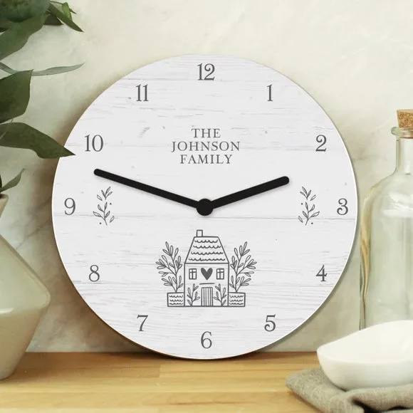 Personalised Wall Clock Shabby Chic - White, Wood