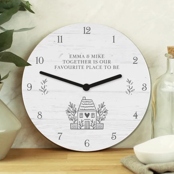 Personalised Wall Clock Shabby Chic - White, Wood image
