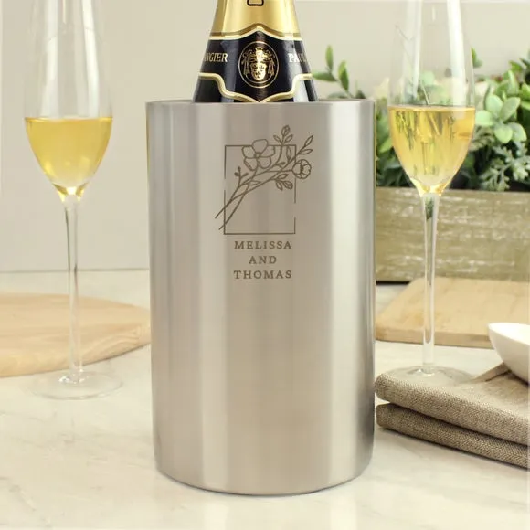 Personalised Wine Cooler Botanical Design - Silver image