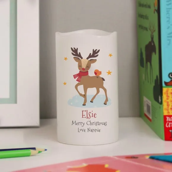 Reindeer LED Candle Personalised - Cream, Wax