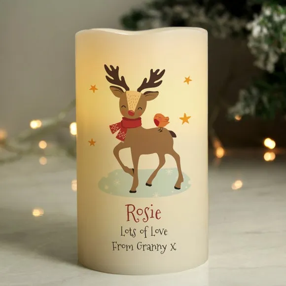 Reindeer LED Candle Personalised - Cream, Wax image