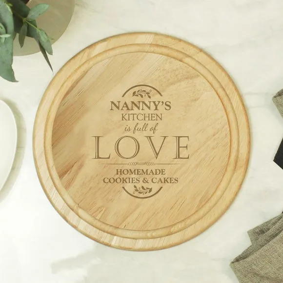 Round Chopping Board with Personalisation - Natural