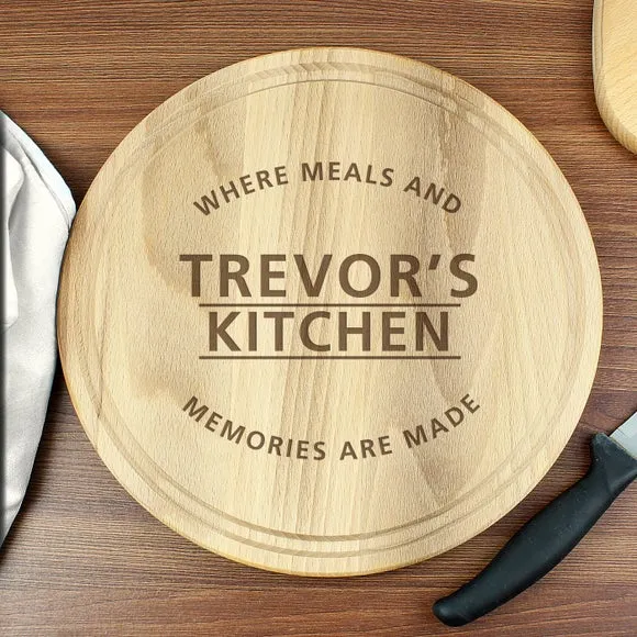 Round Chopping Board with Personalisation - Natural Wood