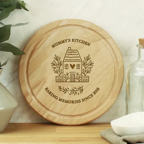 Round Chopping Board with Personalisation - Natural Wood