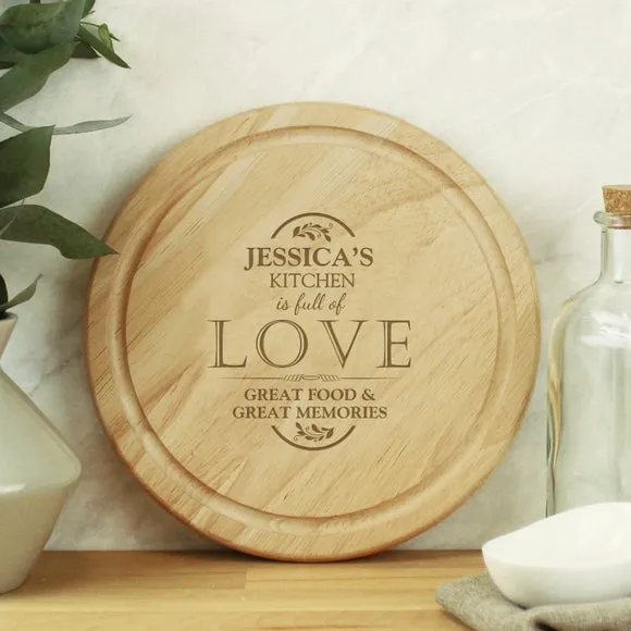 Round Chopping Board with Personalisation - Natural