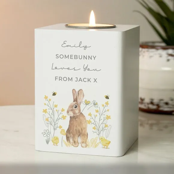 Spring Bunny Tealight Holder - White, Wood