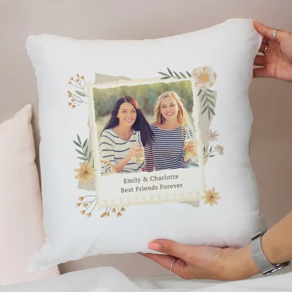 Square Cushion with Photo Upload - White, Polyester