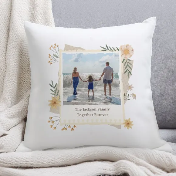 Square Cushion with Photo Upload - White, Polyester