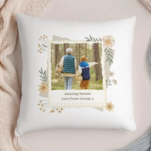 Square Cushion with Photo Upload - White, Polyester