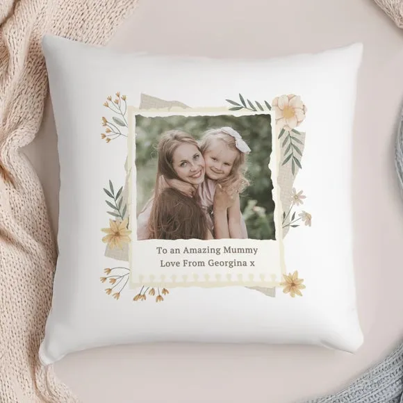 Square Cushion with Photo Upload - White, Polyester