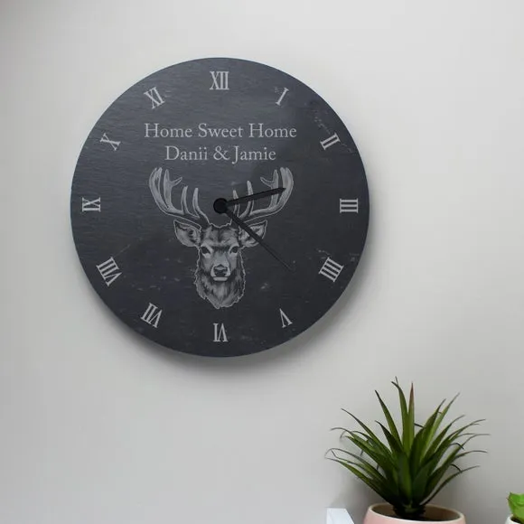 Stag Wall Clock with Personalisation - Grey, Slate