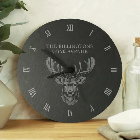 Stag Wall Clock with Personalisation - Grey, Slate image