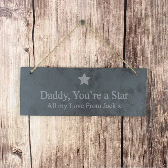 Star Motif Hanging Plaque - Grey, Slate