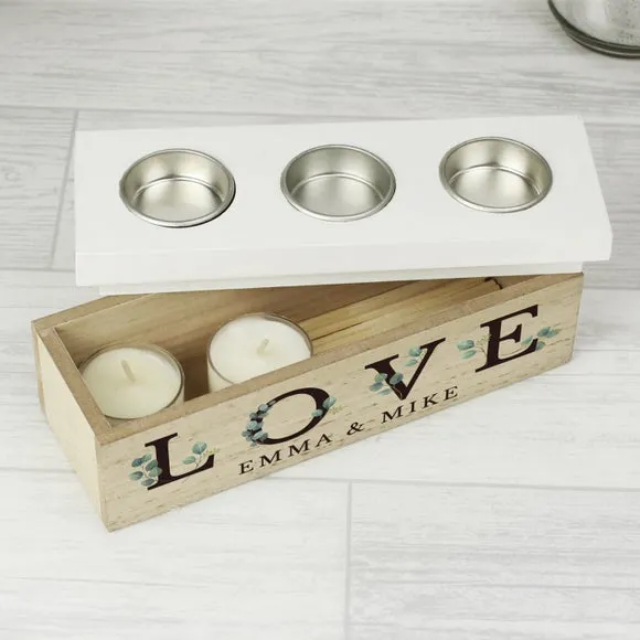 Triple Tealight Box Personalised - Natural, Wood