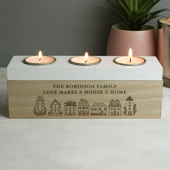 Triple Tealight Box Personalised - Natural, Wood image