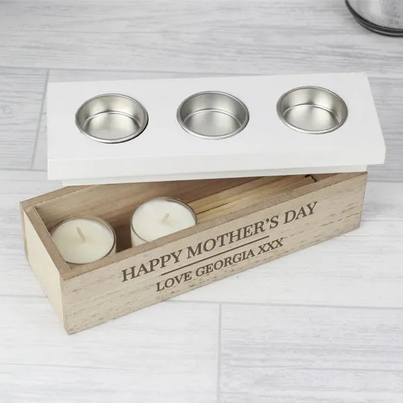 Triple Tealight Box with Personalisation - Natural