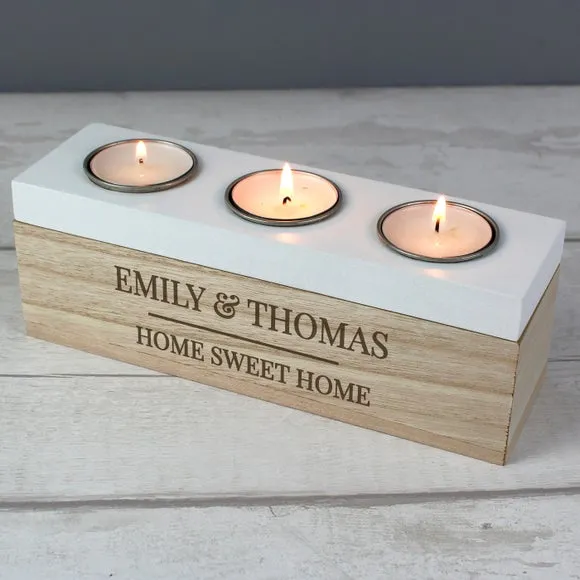 Triple Tealight Box with Personalisation - Natural