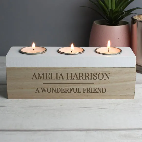Triple Tealight Box with Personalisation - Natural image