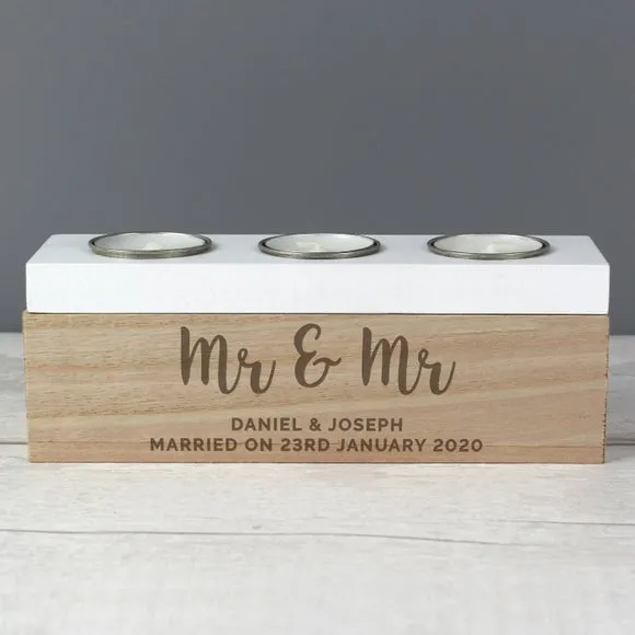 Triple Tealight Holder Personalised - Natural Wood