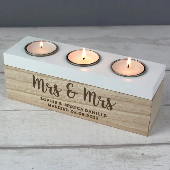 Triple Tealight Holder Personalised - Natural Wood