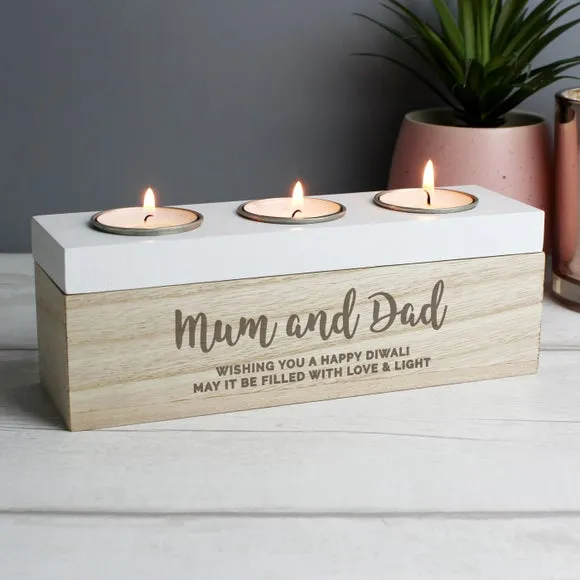 Triple Tealight Holder Personalised - Natural Wood