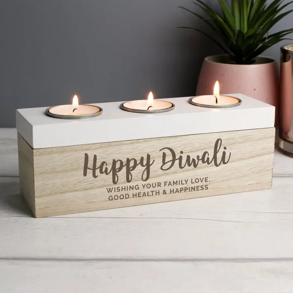 Triple Tealight Holder Personalised - Natural Wood