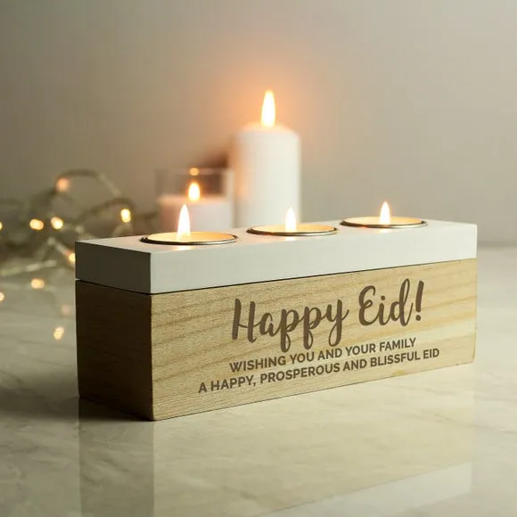 Triple Tealight Holder Personalised - Natural Wood