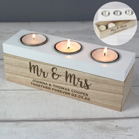 Triple Tealight Holder Personalised - Natural Wood image