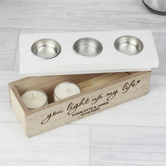 Triple Tealight Storage Box - Natural, Wood