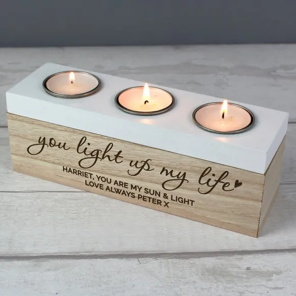 Triple Tealight Storage Box - Natural, Wood