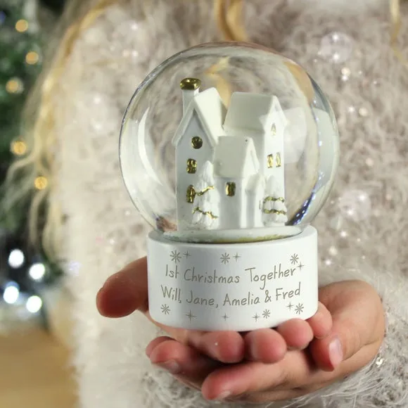 Village Snow Globe with Personalisation - White