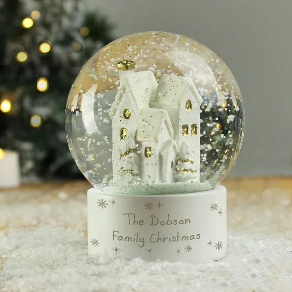 Village Snow Globe with Personalisation - White