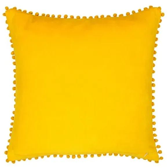 Floral Cushion with Pom-Pom Trim - Multicolor