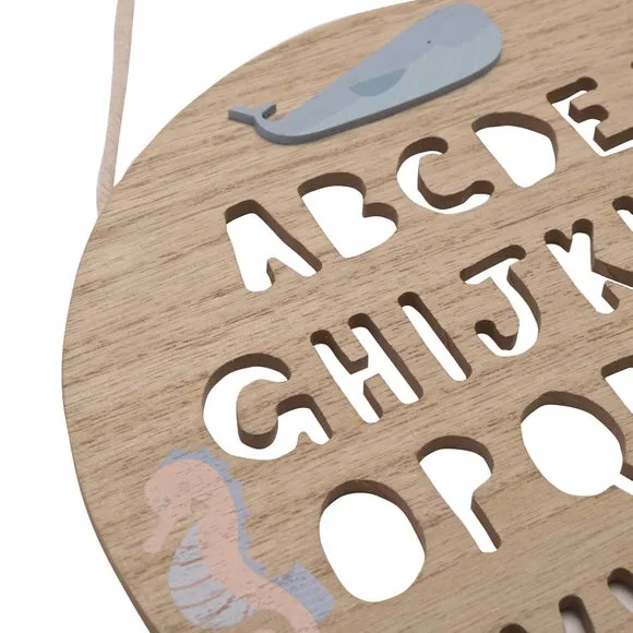 Circular Alphabet Plaque with Rope - Natural Wood