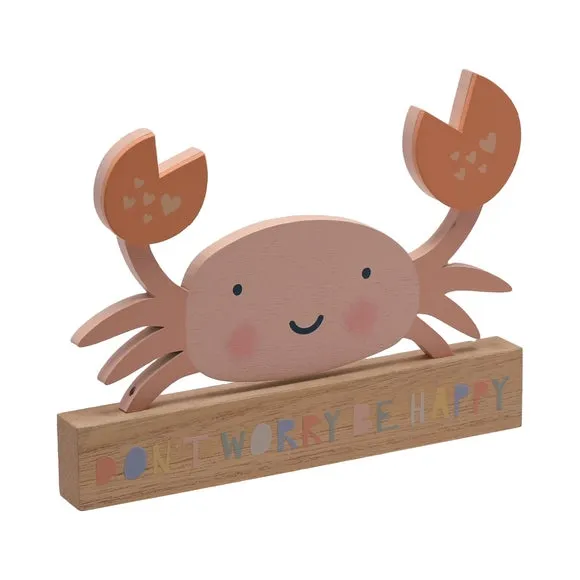 Crab Ornament with Quote - Pink, Wood