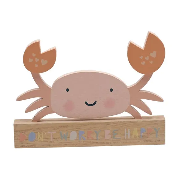Crab Ornament with Quote - Pink, Wood