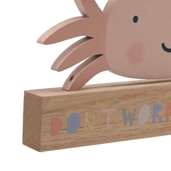 Crab Ornament with Quote - Pink, Wood