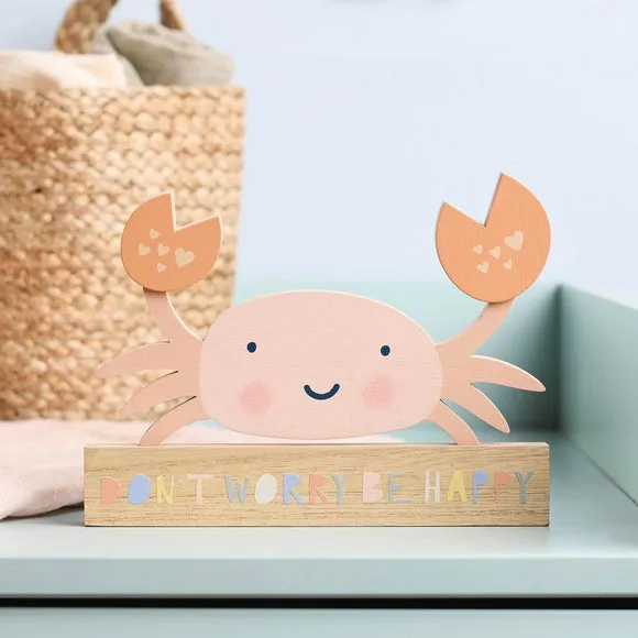Crab Ornament with Quote - Pink, Wood