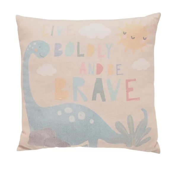 Dinosaur Cushion with Typography - Cream, Cotton