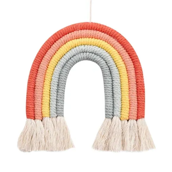 Hanging Rainbow Ornament - Multicolor, Macrame image