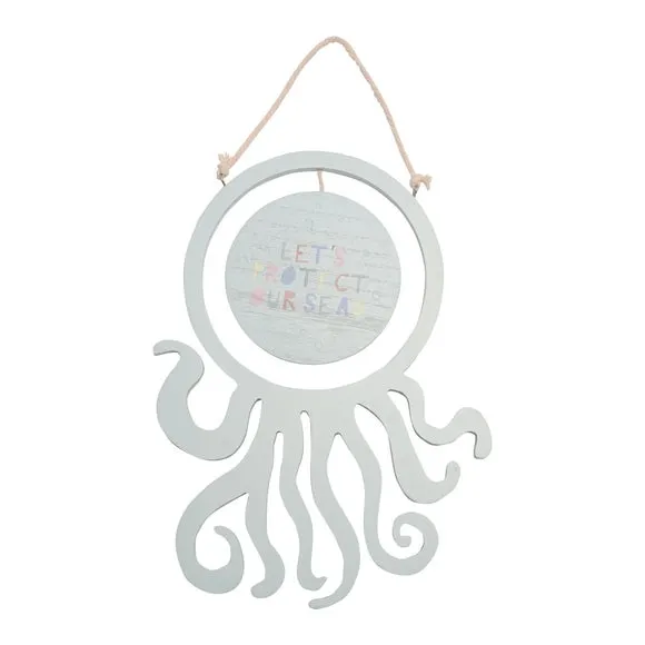 Octopus Hanging Plaque - Blue, Wood