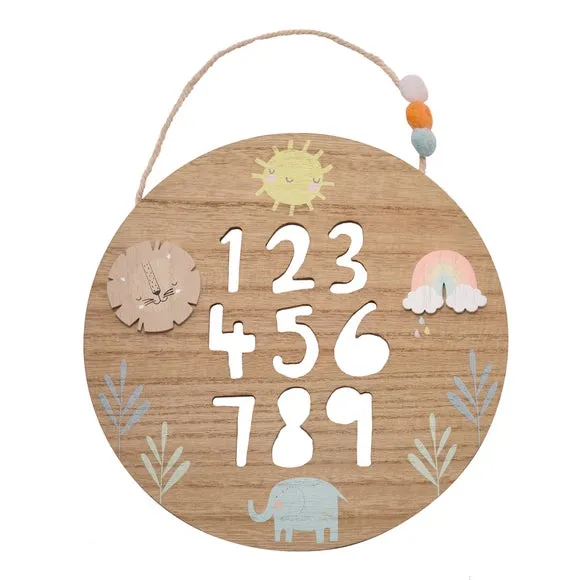 Round Numbers Hanging Plaque - Natural, Wood
