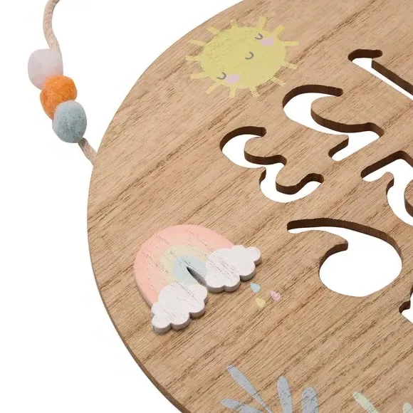 Round Numbers Hanging Plaque - Natural, Wood