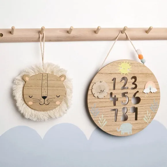 Round Numbers Hanging Plaque - Natural, Wood