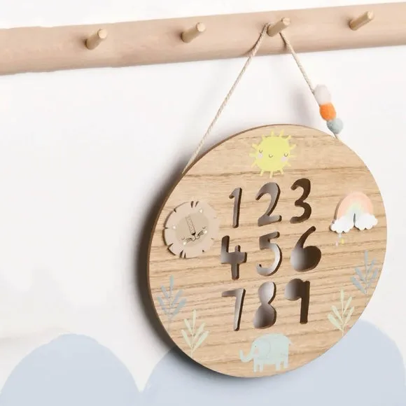 Round Numbers Hanging Plaque - Natural, Wood image