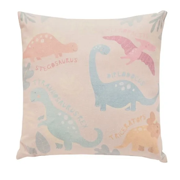 Square Cushion with Dinosaur Print - Cream, Cotton
