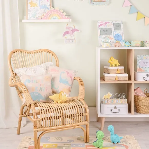 Square Cushion with Dinosaur Print - Cream, Cotton