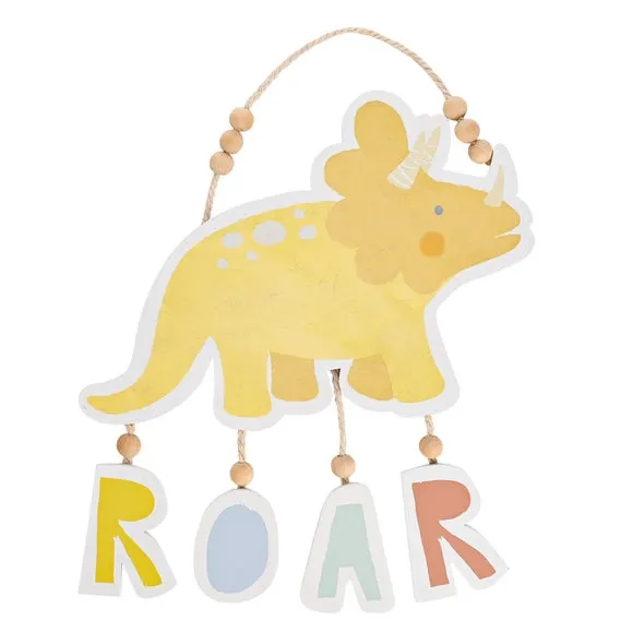 Triceratops Hanging Plaque with Rope - Yellow