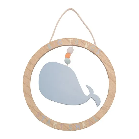 Whale Hanging Plaque with Pompoms - Blue, Wood
