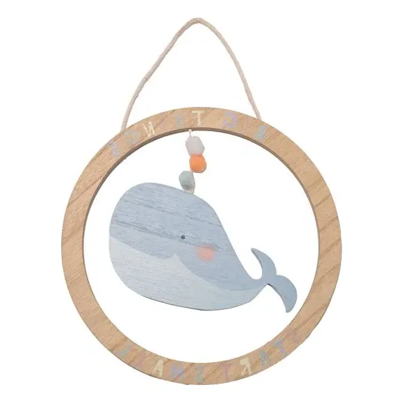 Whale Hanging Plaque with Pompoms - Blue, Wood image